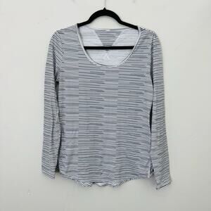 Lucy Black And White Striped Scoop Neck Long Sleeve Tee Women’s Size M